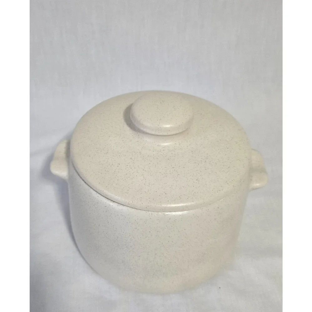 Vintage 1960's Westbend Stoneware Fork & Spoon Design Bean Dish with Lid